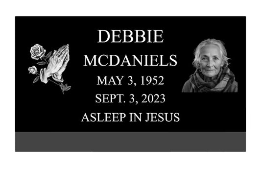Jett Black Flat Headstone Marker W/ Laser Engraved Emblem & Photo (24x12x4) My Store